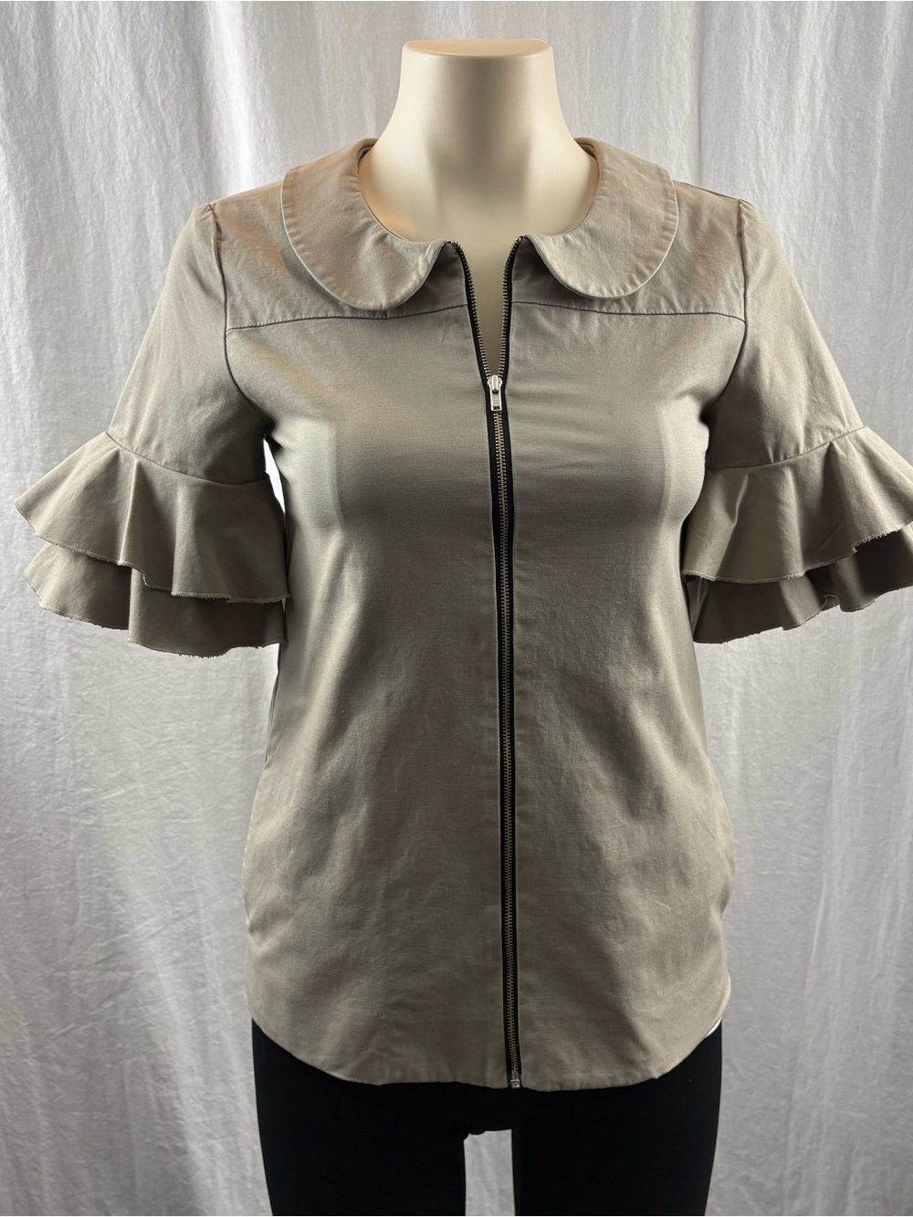 Marni Beige Zipper Top/Jacket with Short Ruffled Short Sleeves 2